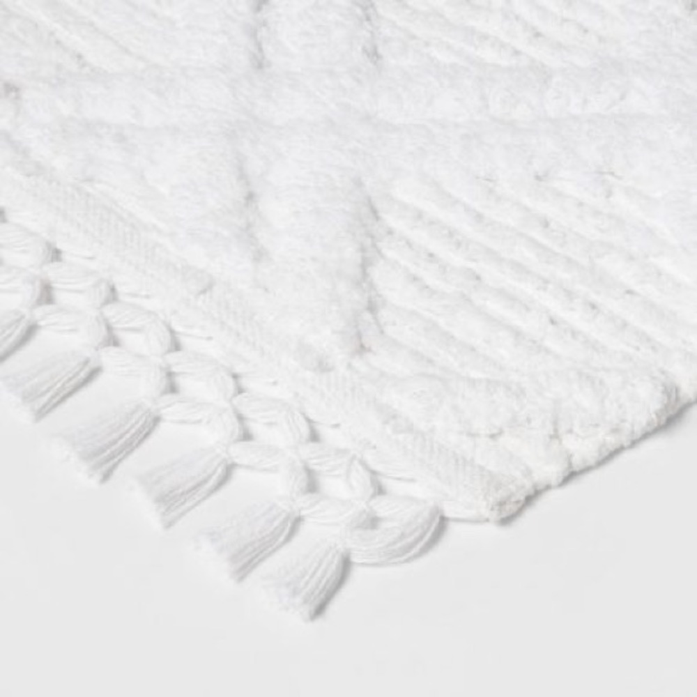 Threshold Diamond Embossed Tasseled Woven Bath Rug White 20 x 36” - Picture 3 of 6